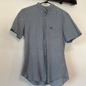 Used short sleeve 
Button down checkered
Blue and white